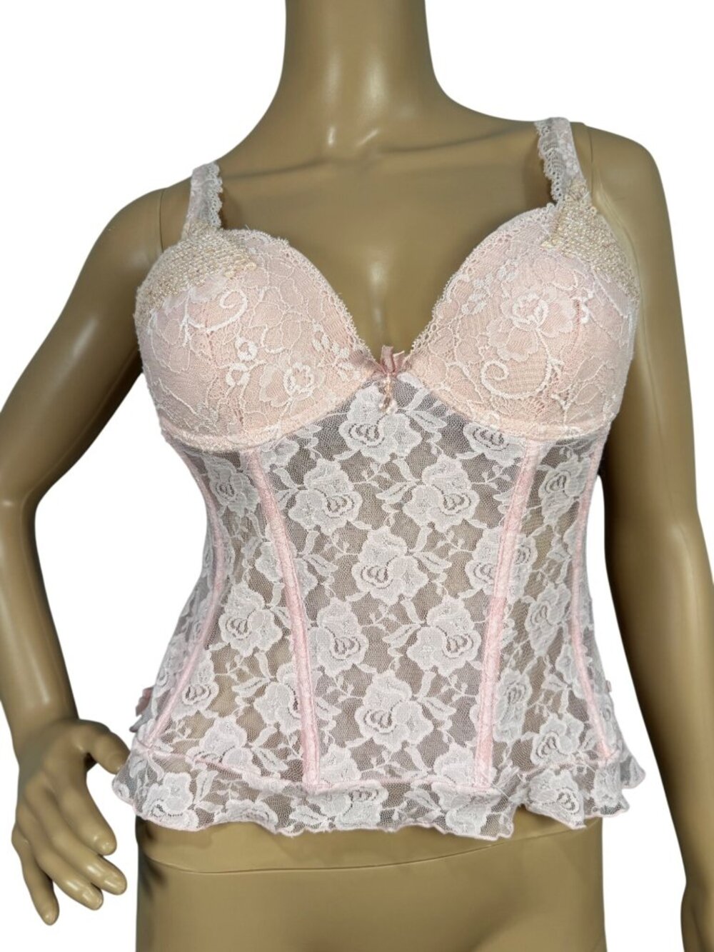Y2K Rampage Pink Lace Bustier Top Size 34C Floral Boning Fairycore Coquette Cors